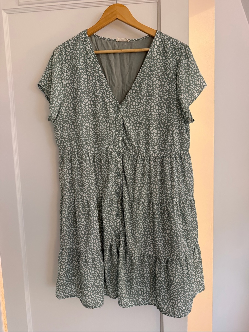 Kori Sage Green Floral Tiered V-Neck Midi Dress